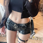 Booty Women's Shorts Leather Tight Low Rise Waist Black Skinny Outfits Youthful Trend 2025 Harajuku Fashion Female Short Pants