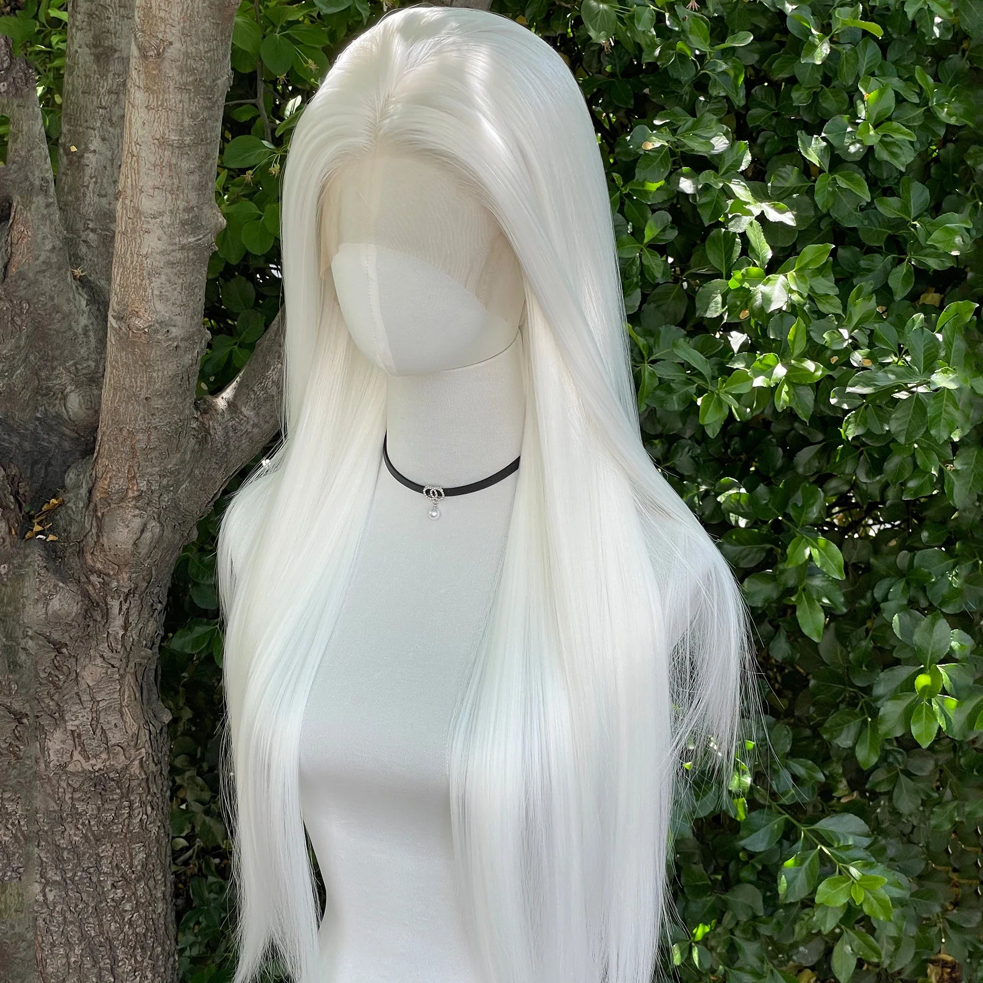 Elf Cosplay White 13x4 Lace Front Wigs for Women Synthetic 26 Inch Long Straight Free Part 150% Density Glueless Half Hand Tied