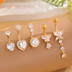 14G Gold Color Series Butterfly Dangled Belly Piercing Sets 5PCS/Lot Heart Flower Curved Navel Navel Ring Belly Button Rings