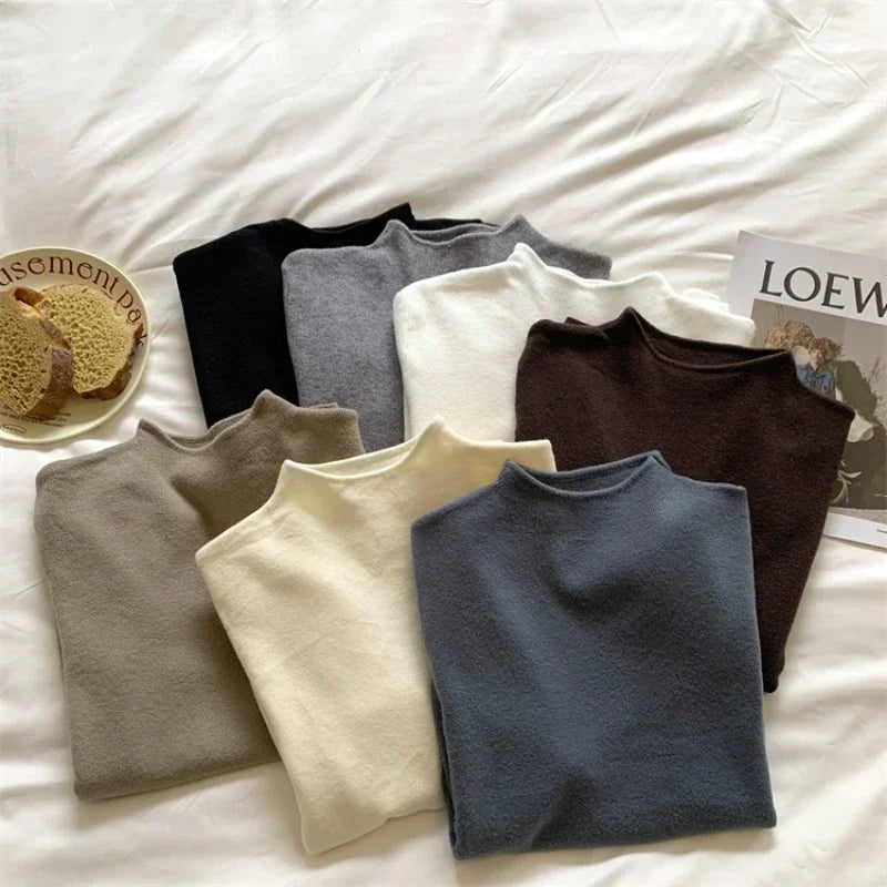 2025 Women Turtleneck Knitted Pullovers Solid Sweater Harajuku Korean Soft Warm Knitwear Autumn Winter Fashion Slim Jumpers Tops