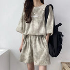 2Piece Suit Women T-Shirt Shorts Set Tie Dye Loose tshirt and wide leg middle shorts with pockets female Casual Soft Summer Sets
