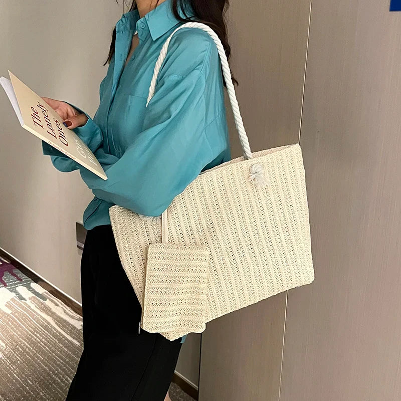 Designer Women Handbags Fashion Large Capacity Straw Tote Bag Summer Beach Bag Casual Bali Big Purse