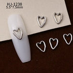 20PCS 3D Glossy Gold Silver Metallic Love Heart Various Crook Frame Solid Alloy Nail Art Rhinestones Decorations Manicure Charms