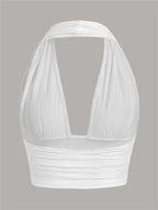 Green Solid Backless Crop Halter Top Women Summer Y2K Club Grunge Clothes Deep V-neck Backless Sleeveless Tank Top Streetwear