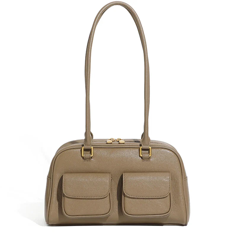 Burminsa Cowhide Genuine Leather Underarm Shoulder Bags For Women 2025 Luxury Designer Korean Bowling Tote Work Ladies Handbags