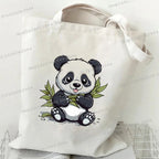 Canvas Bag for Women Cartoon Panda Printed Shopper Handbags Storage Reusable Canvas Shoulder Bag China Panda Female Tote Bag