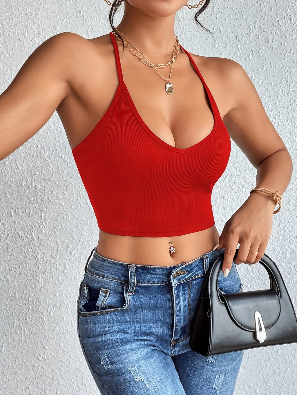 Chic Halter Neck Crop Top-Backless & Criss Cross Detail-Perfect for Summer Outings