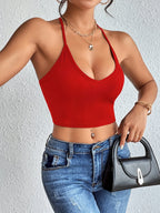 Chic Halter Neck Crop Top-Backless & Criss Cross Detail-Perfect for Summer Outings