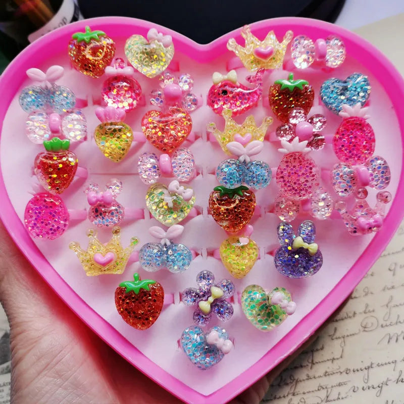 10pcs/lot Children's Cartoon Rings Candy Flower Animal Bow Shape Ring Set Mix Finger Jewellery Rings Kid Girls Toys Anillo