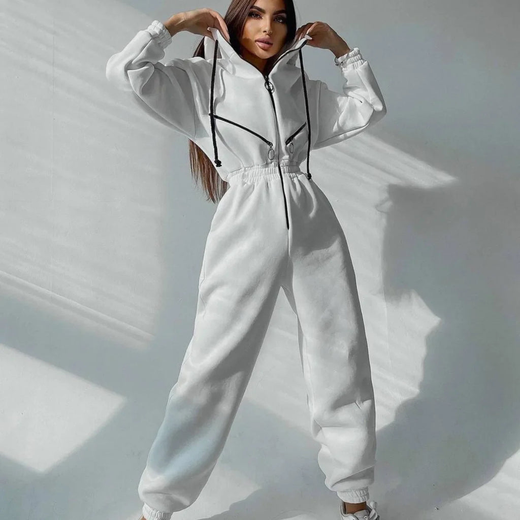 Autumn Women's Monochrome Long-Sleeved Jumpsuit Solid Color Zip-up Sportswear Female Winter Casual Tracksuit Fashionable Hoodies
