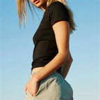 2025 Spring New Short Sleeve T-Shirt Women Solid Simple Casual Soft All-Match Hot Basic Crop Tops Tees Summer Fashion Slim Fit T