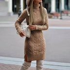 2024 Autumn Winter New Women's Knitted Wrap Hip Skirt High Neck Warm and Thickened Elegant Knitted Sweater Long Sleeve Dress