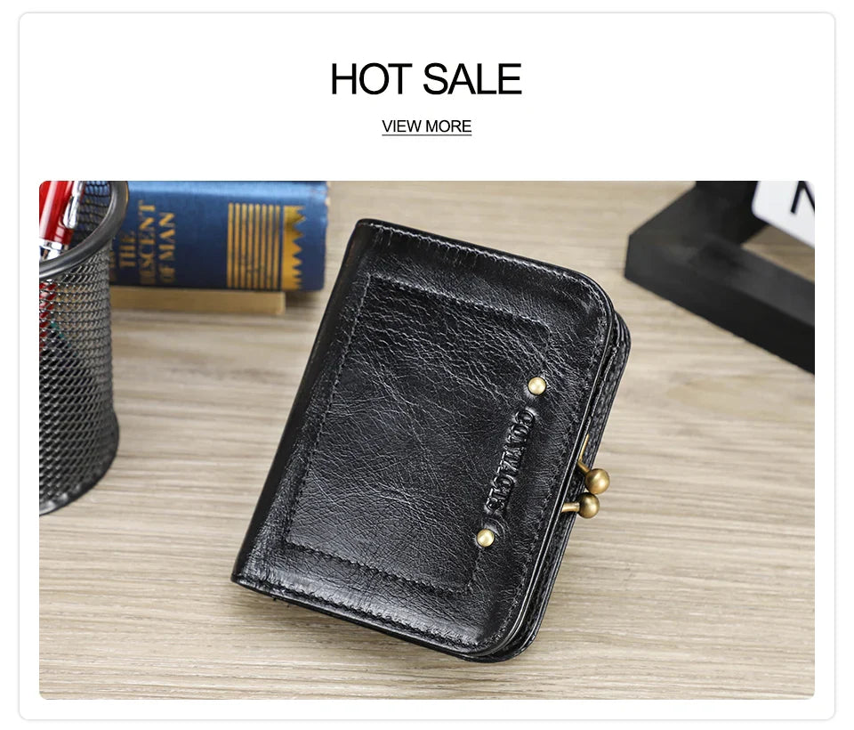 CONTACT'S Genuine Leather Short Wallets for Women Kiss Lock Classic Wallet Metal Frame Coin Purses Card Holder Money Clip Bags