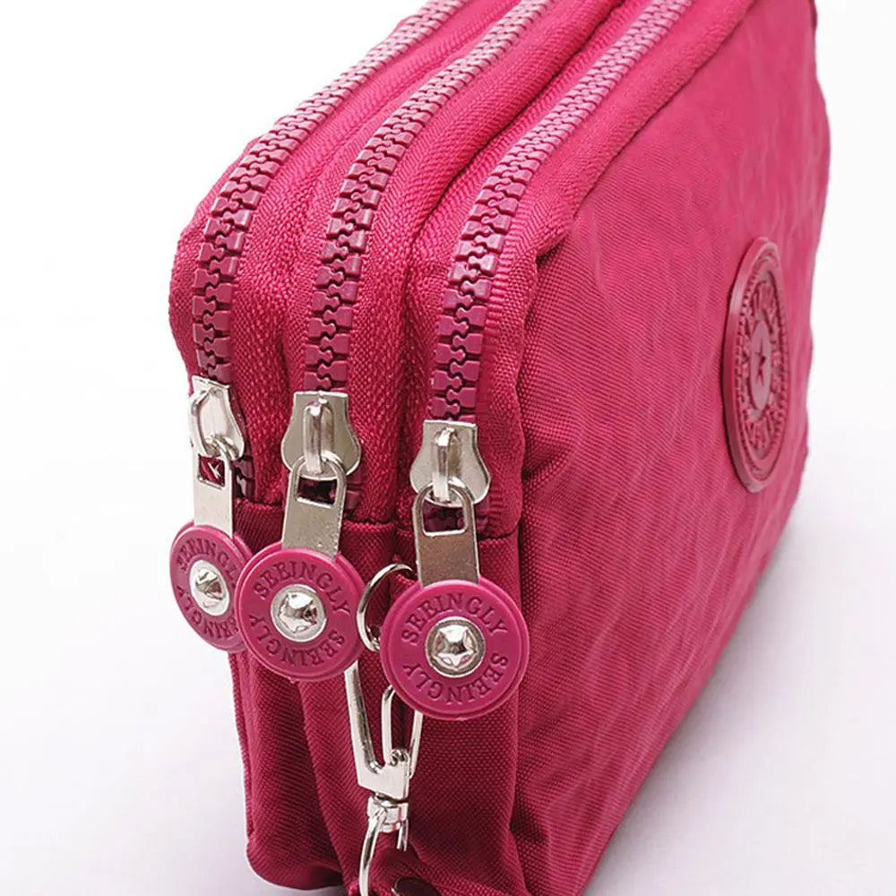 Bags Fabric Phone Purse Solid Color Coin Purse Three Zippers Bags Korean Style Wallets Women Wallets Wrinkle Clutch Bag