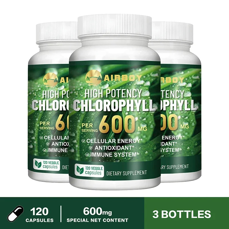 Chlorophyll Capsules 600mg - for Energy, Immunity, Skin & Internal Deodorant