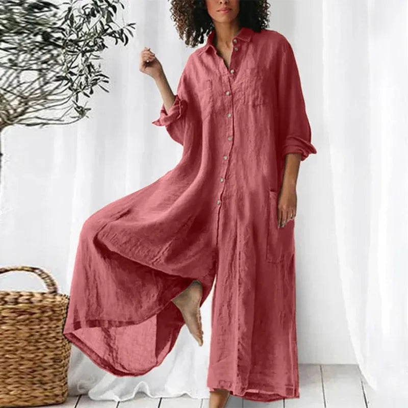 Casual Oversized Womens Jumpsuit 2025 Loose Romper Solid color Single Breasted Beach Playsuit Wide Legs Pants for Women Vestidos