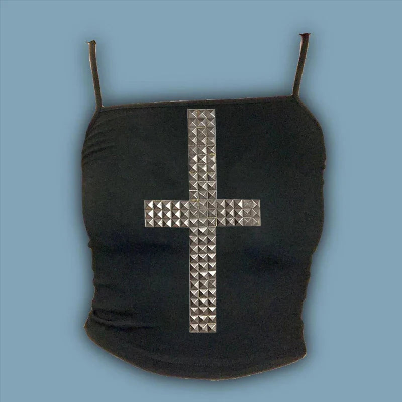 Emo Kpop Goth Baby Tees Women 90s Vintage Clothing T-shirts Kawaii Girl Harajuku Cross Hot Stamping Y2k Clothes Streetwear