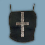 Emo Kpop Goth Baby Tees Women 90s Vintage Clothing T-shirts Kawaii Girl Harajuku Cross Hot Stamping Y2k Clothes Streetwear