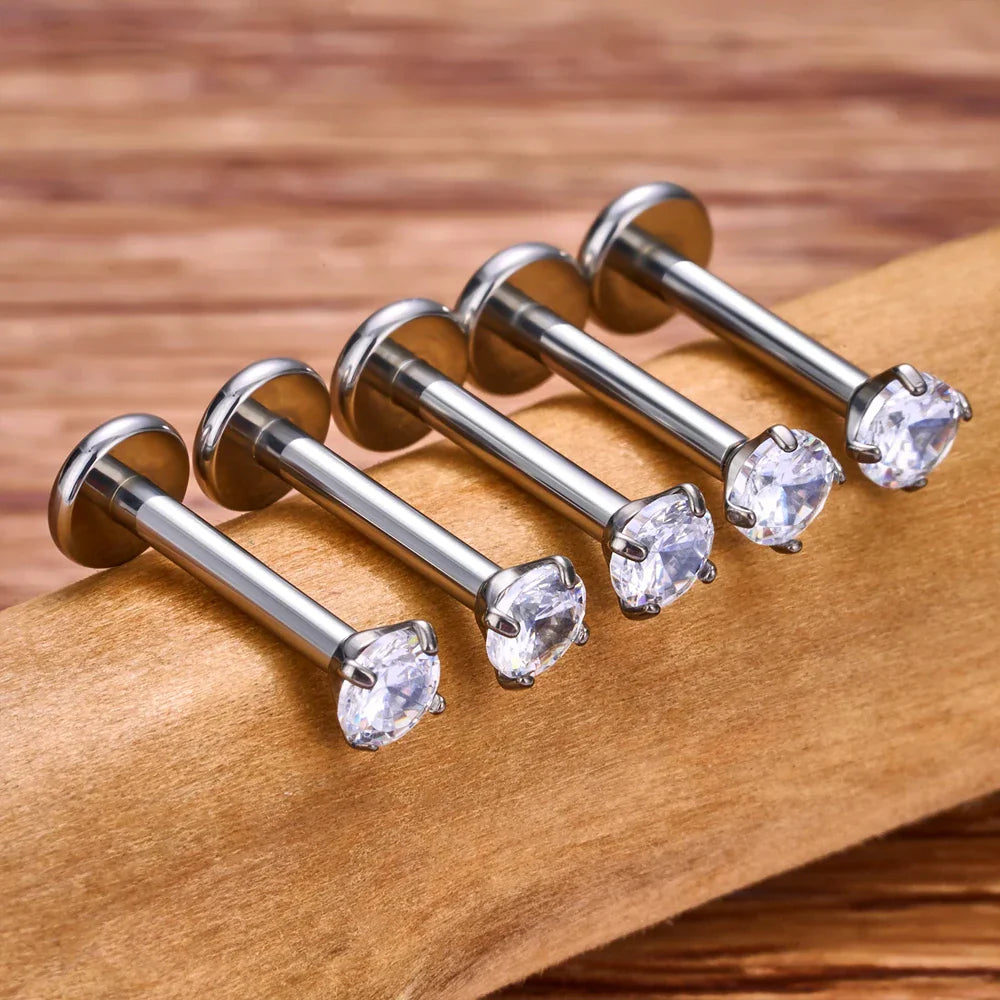 ASTM F136 Titanium 2/2.5/3/4mm CZ Labret Stud 16G Tragus Helix Cartilage Conch Flatback Earlobe Piercing Body Jewelry