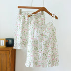 2025 Japanese Summer New Women's Pajama Set 100% Cotton Crepe Cloth Ladies Suspender+Shorts Two Piece Home Furnishing Set