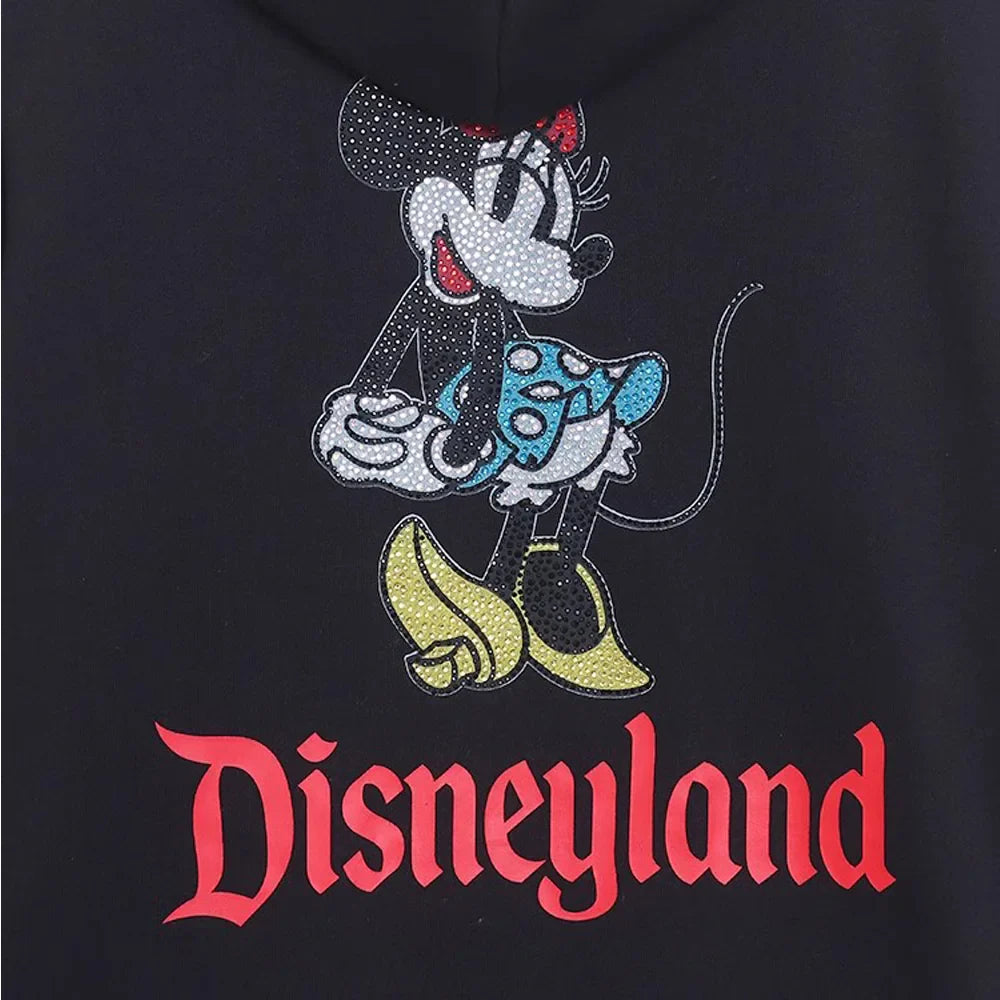Disneyland Sweatshirt Castle Shining  Mickey Disneyworld Letter Glitter Minnie Unisex Couple Women Zip Pocket Hooded Jumper Top