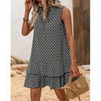 2025 Elegant Women's Casual Loose Ruffle Mini Dress Summer Bohemian Printed V-neck Lace-up Small Flying Sleeve Dresses For Women