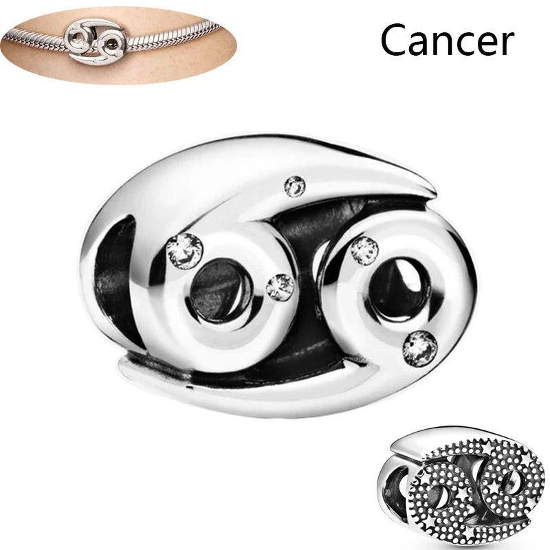 Authentic 925 Sterling Silver Sparkling Aries Leo Scorpio 12 Zodiac Signs Constellation Charm Beads Fit Pantaro Bracelet Jewelry