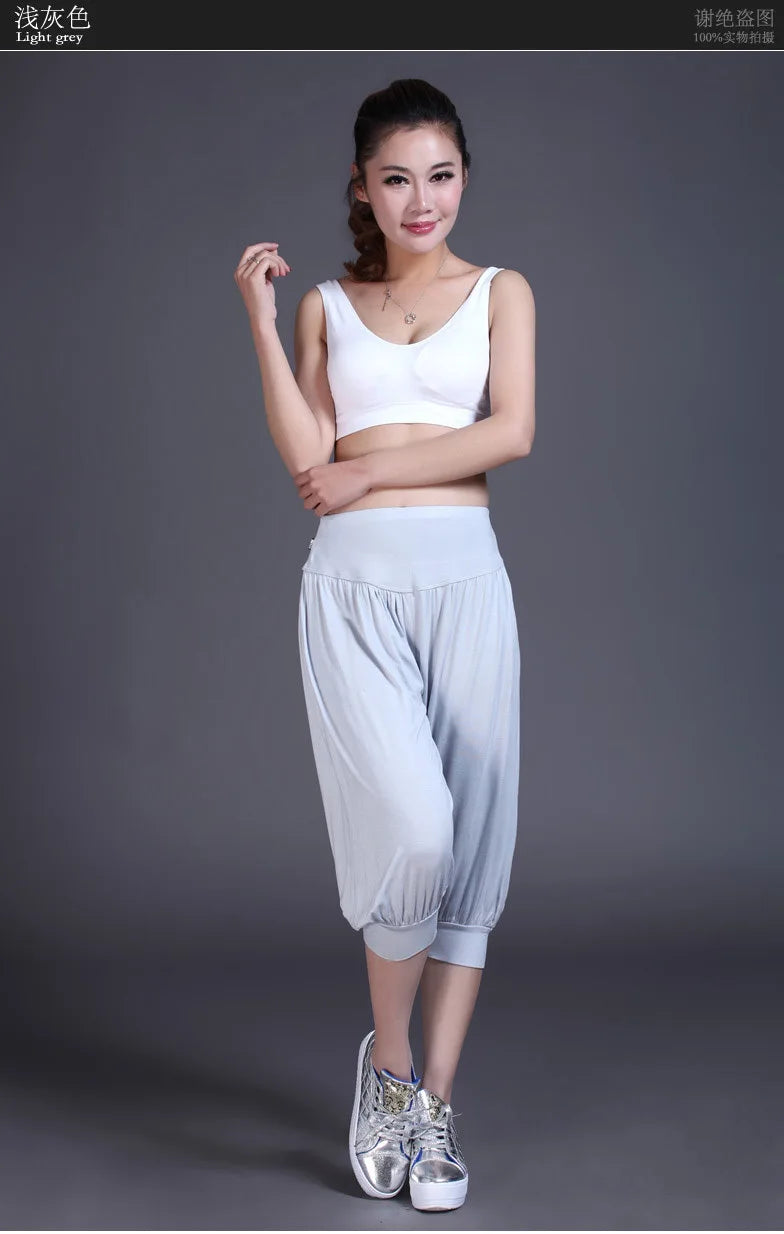 1pcs/lot woman modal yoga pants female summer solid belly dancing calf length pants