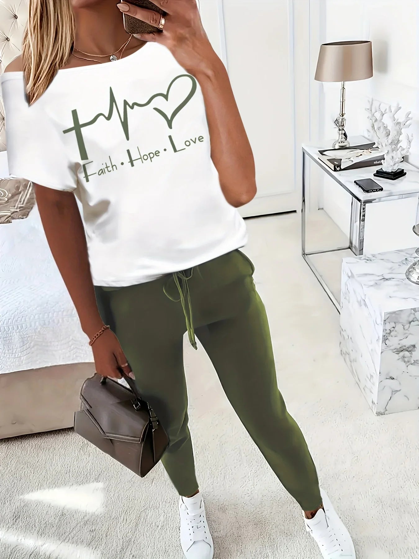 Casual Letter Print Short Sleeve T-Shirt and Long Pants Two-Piece Set