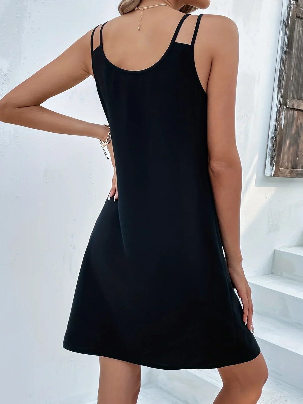 2024 New Summer Fashion Solid V Neck Hollow Dress Women's Double Straps Elegant Bodycon Sleeveless Vestidos