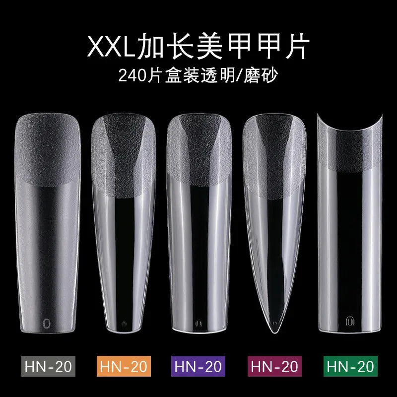 240PCs Extra Long XXL Size False Nail Tips Soft Gel Coffin Square Almond Fake Nail Tips Half Matte No Trace Traceless Nails
