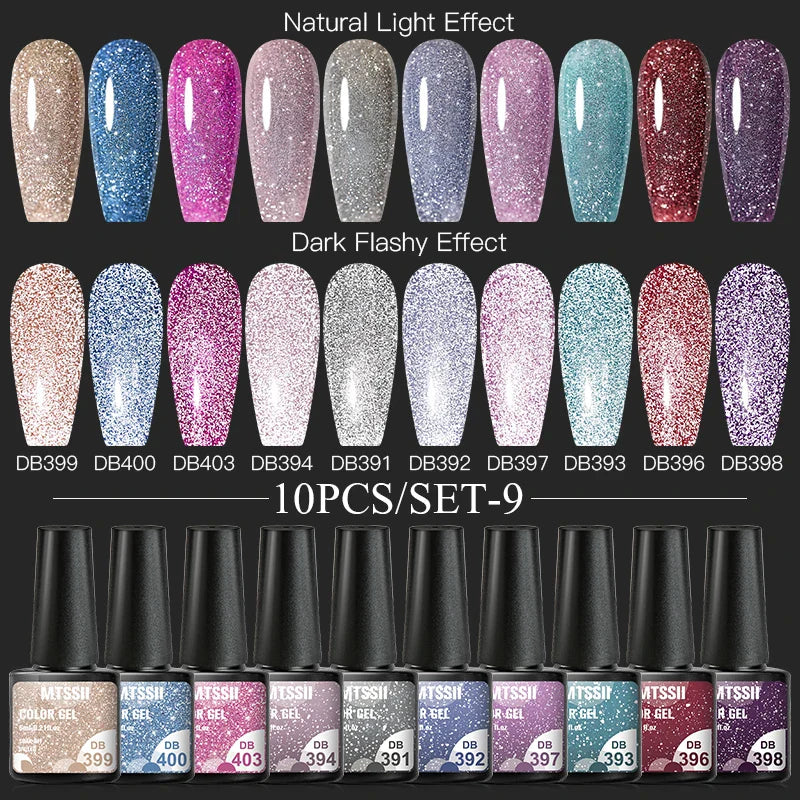 10PCS/Set Gel Nail Polish Set 125 Colors Glitter Semi Permanent Hybrid Gel Varnishes Base Top Coat Soak Off UV LED Nail Art Gel