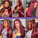 30Inch Burgundy Bone Straight 99J Colored 13x4 Lace Front Wig Human Hair 13x6 HD Transparent Lace Frontal Wigs For Women