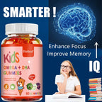 Children's Intelligence Supplement Gummies, Containing Vitamin D, OMEGA + Calcium, Support Attention, Memory, Brain Health