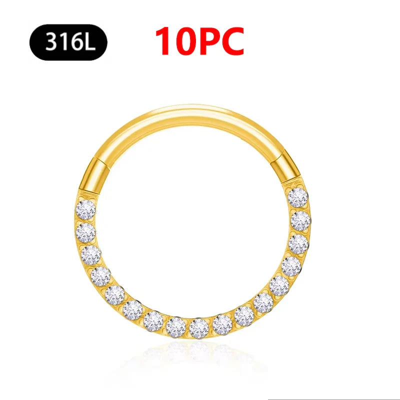 1/10Pc Stainless Steel Nose Ring CZ 16G Hinged Septum Clicker Segment Ear Tragus Cartilage Daith Lip Nose Body Piercing Jewelry