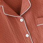 2025 New Japanese Spring/Summer Couple Pajama Set 100% Cotton Crepe Short Sleeve and Long Pants Two Piece Home Suit Thin Style