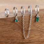 4PCS Exquisite Stainless Steel Long Chain Pendant Earrings Set for Woman Little Huggies Hoop Earrings Cartilage Piercing Jewelry