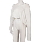 BIIKPIIK Casual Off Shoulder Solid Knitted Tops Concise Skew Collar Long Sleeve Autumn Tees For Women Sporty Irregular T-shirts