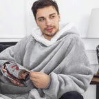 180cm Super Long Flannel Blanket Pyjamas with Sleeves Winter Hoodies Sweatshirt Women Men Pullover Fleece Giant Oversized Outdoo