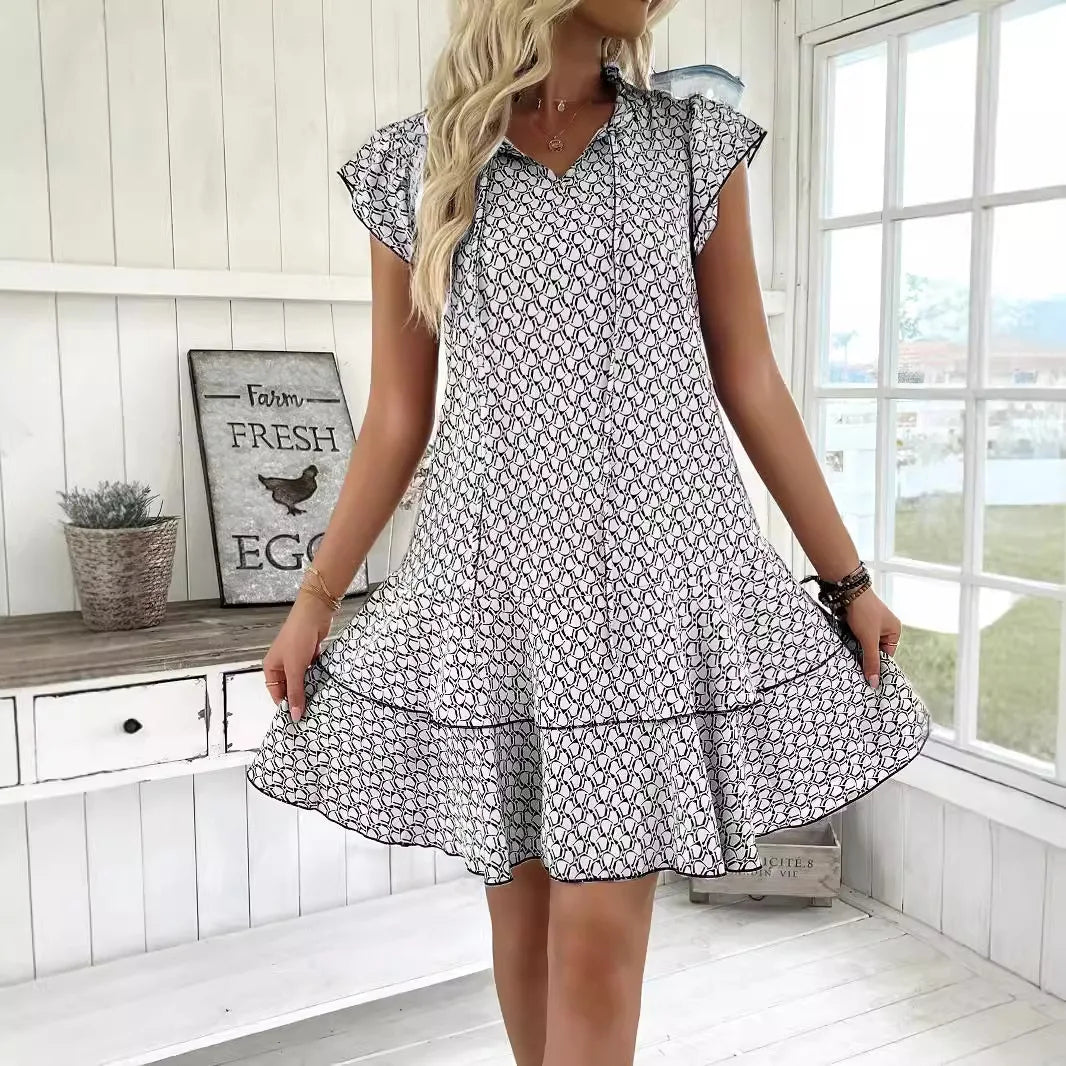 Casual Loose Printed Short Dresses For Women 2025 Fashion Summer Women's A-Line Mini Dress Elegant Vintage Female Dresses