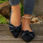 2025 Spring Autumn Pointed Bow Flat Shoes Women's Fashion Lightweight Comfortable Casual Shoes  Large Size Women Loafers