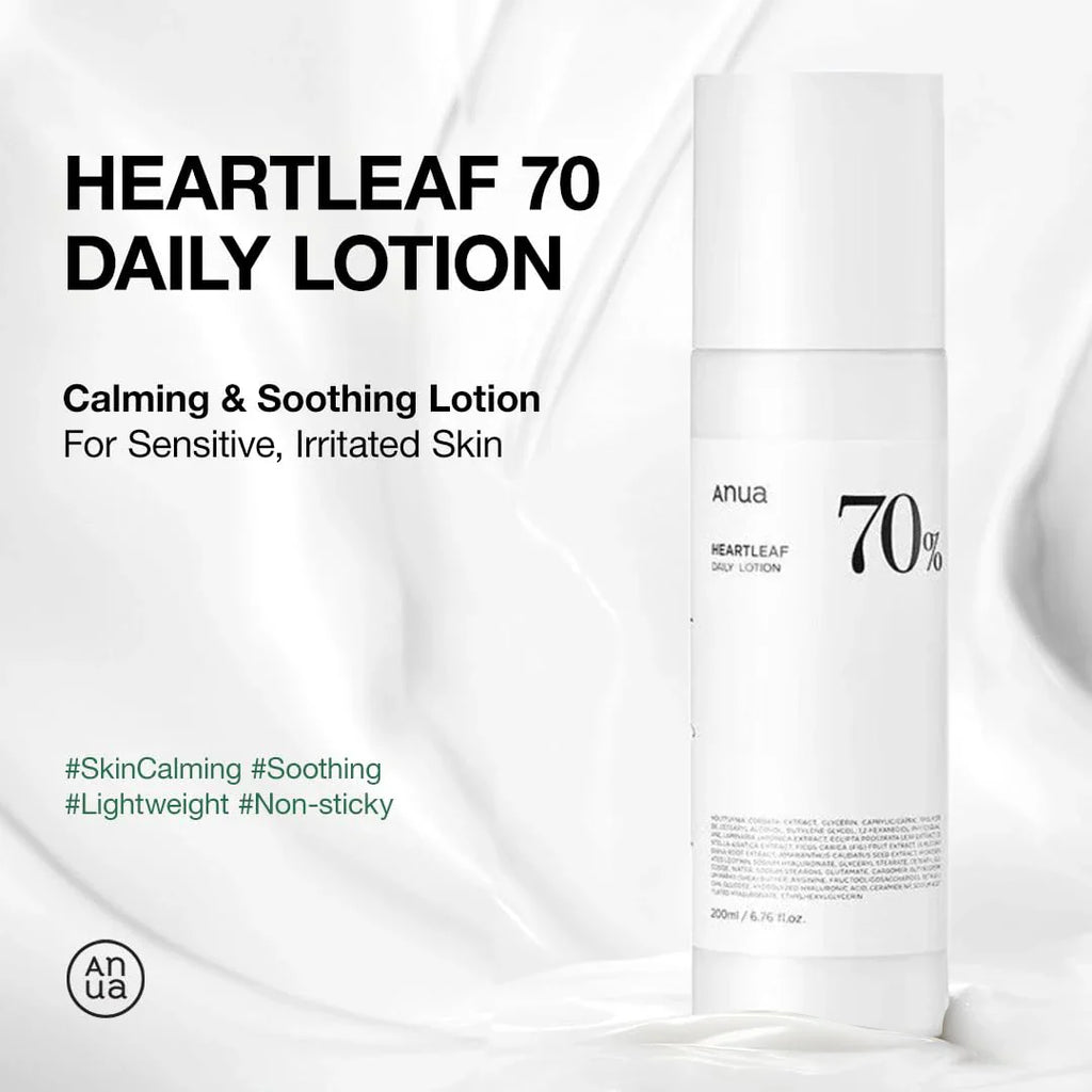 Anua Heartleaf 70 Lotion, Face Moisturizer with Hyaluronic Acid for Sensitive Skin, Lightweight, Korean Skin Care