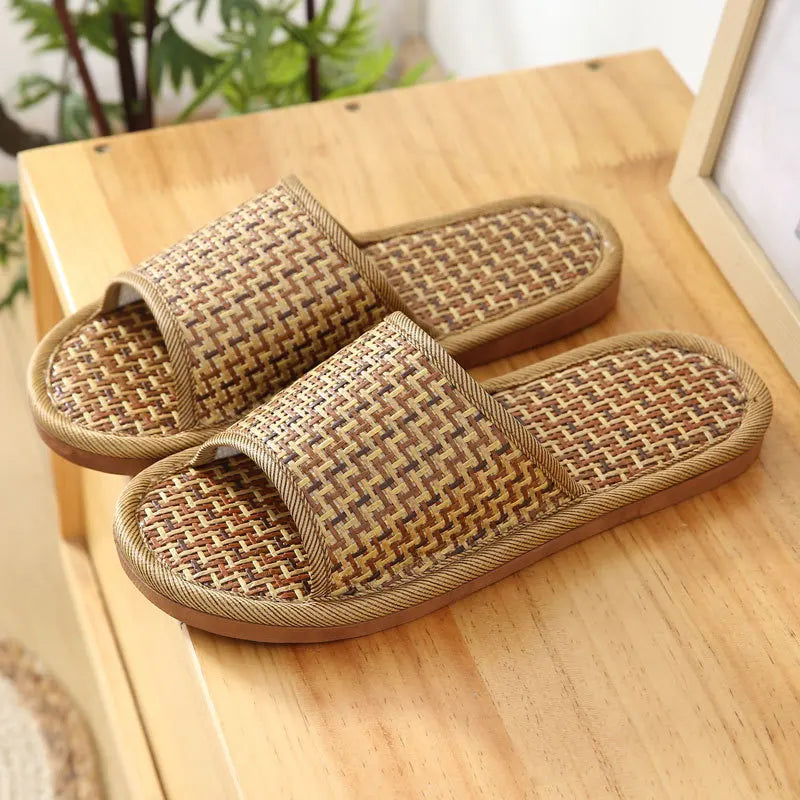 Bamboo Rattan Grass Summer Home Couple Wholesale Street Stall Indoor Thickened Soft Bottom Wooden Floor Home Linen Slippers