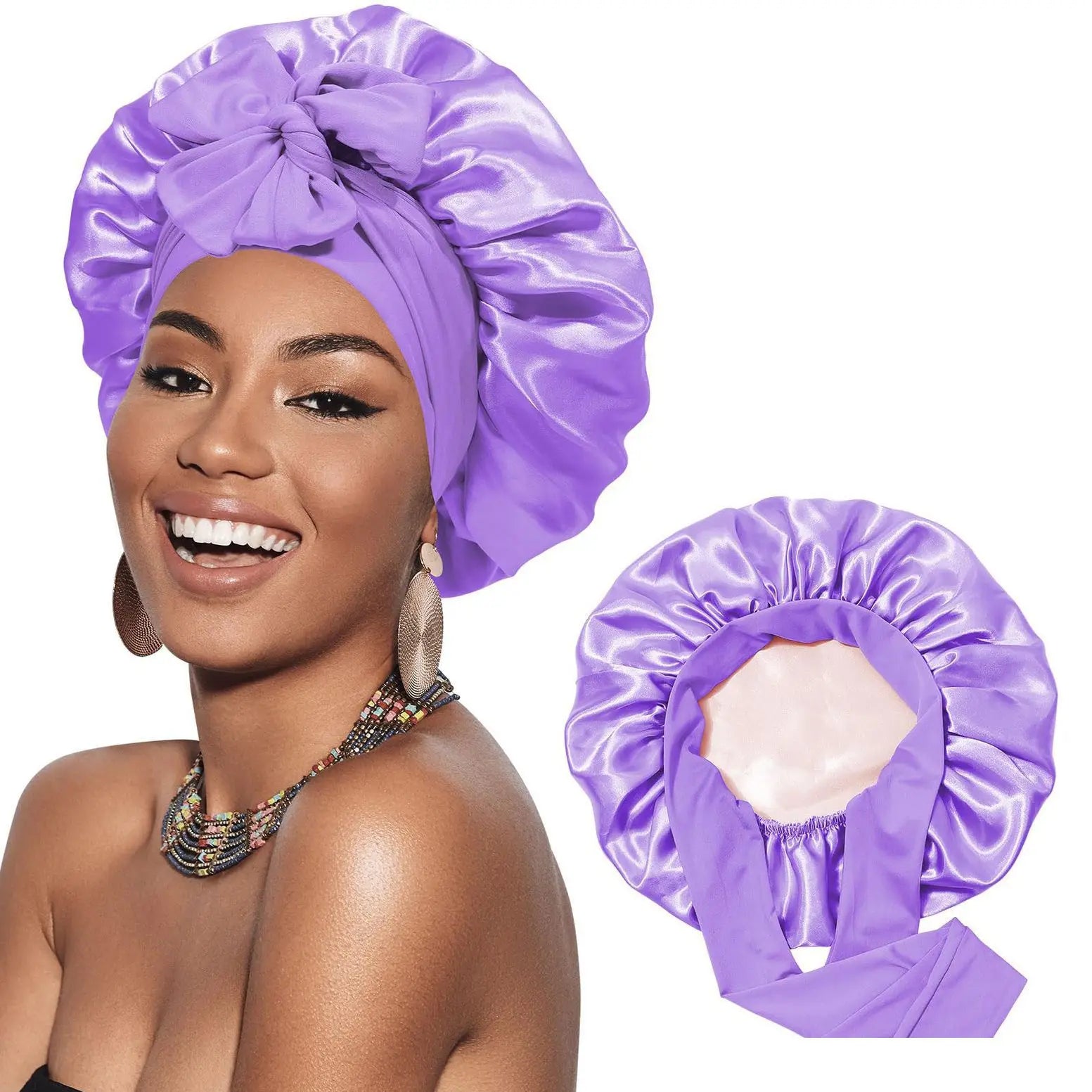 Double Layer Satin Hair Cap For Sleeping Bonnets For Women Round Haircare Women Headwear Night Hat Reversible Head Cover
