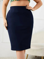 2025 Summer Plus Size Solid Slim Skirt Casual High Waist Slit Skirt  Women's Plus Size Clothing