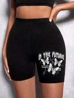 Casual Women Fitness Short Pantsbeautiful Dreamy Purple Butterfly Prints Leggings Short High Elastic Soft Thin Female Sportswear