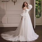 BEPEITHY Customized Strapless A Line Off Shoulder Long Sleeves Bride Ivory Wedding Dresses Glitter Court Train Bridal Gown 2025