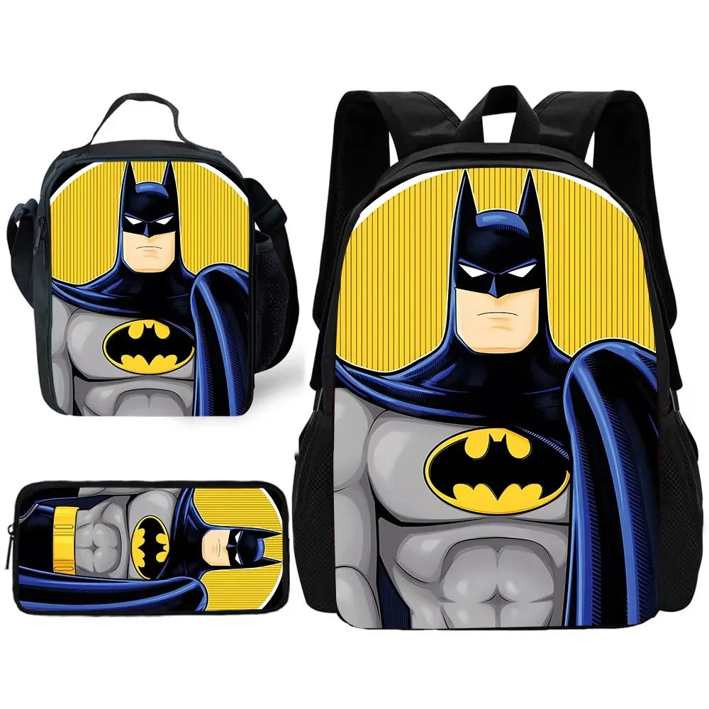 Child Superhero Batmans School Backpack with Lunch Bags ,Pencil Bags ,School Bags for Boys Girls Best Gift