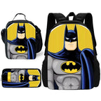 Child Superhero Batmans School Backpack with Lunch Bags ,Pencil Bags ,School Bags for Boys Girls Best Gift