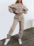 Autumn and Winter 2025 new women hooded sweatshirt + pants two-piece set, print outdoor woman pullover sportswear 2-pcs set